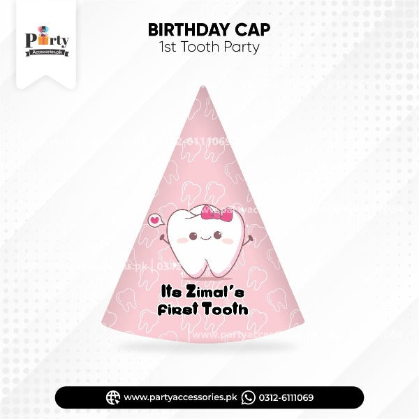 First tooth party ideas | Cone shape cap for your baby Girl in Pink