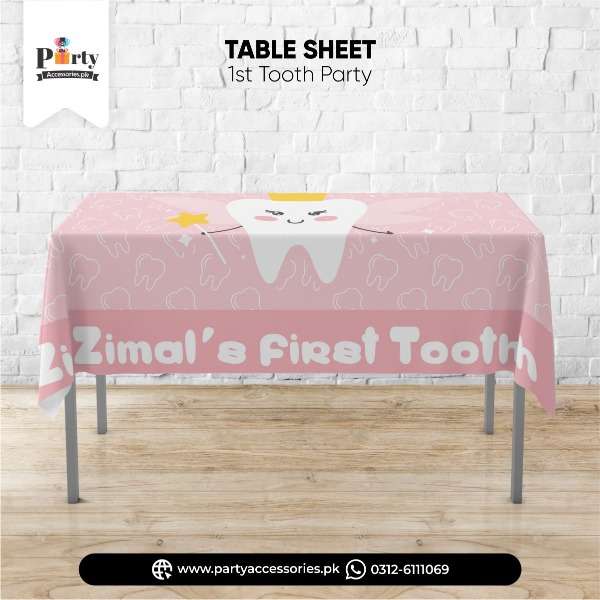 customized first tooth table sheet pink 