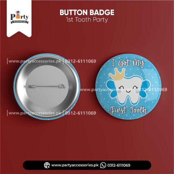 first tooth party button badge