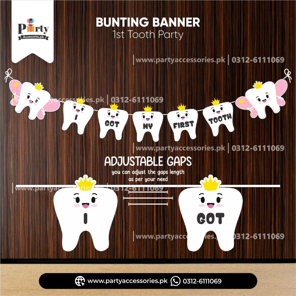 I got my first tooth wall decoration bunting banner in Pink