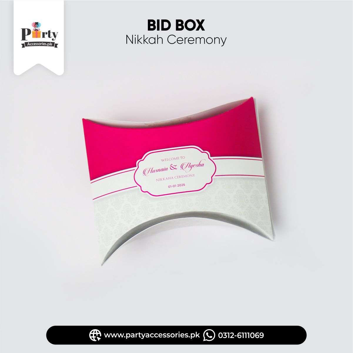 Bid Box for wedding favors | Customized pillow cushion shape bidh ideas | Pack of 12