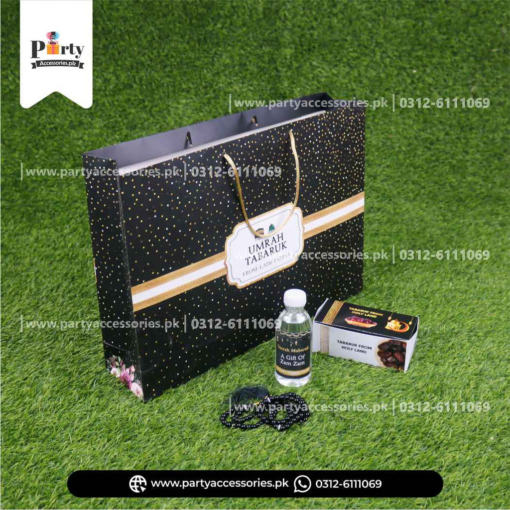 Umrah Tabaruk Distribution Bags for jae nimaz | Umrah Giveaway Packaging bags in Black for janamaz | Pack of 6 Boxes