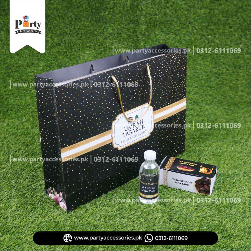 Umrah Tabaruk Distribution Bags for jae nimaz | Umrah Giveaway Packaging bags in Black for janamaz | Pack of 6 Boxes
