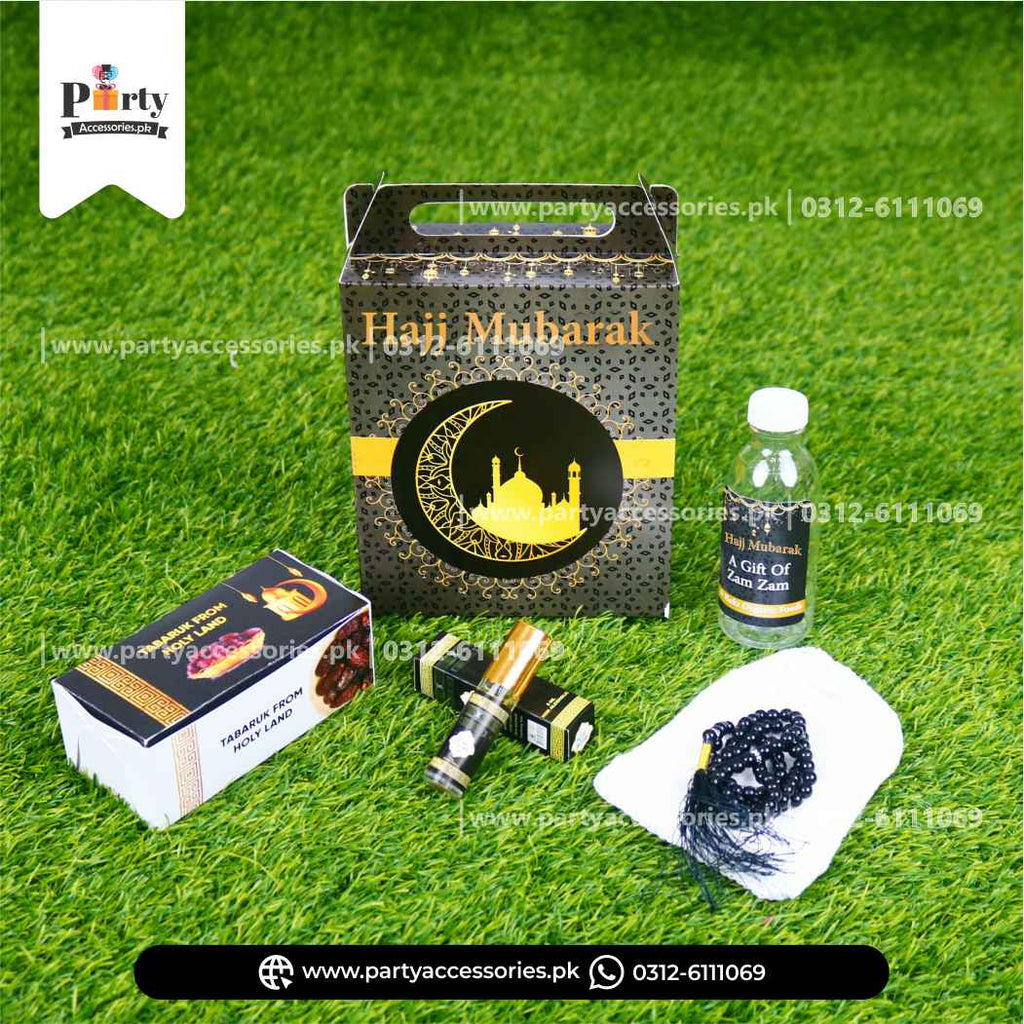 Personalized Hajj Tabarrok Packaging | Hajj Giveaway Packaging in Black 