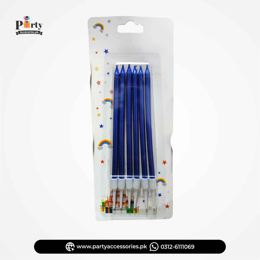 Chrome Finished Slim Long Candles in 6 Beautify Colors for Cakes Decoration | Pack of 6