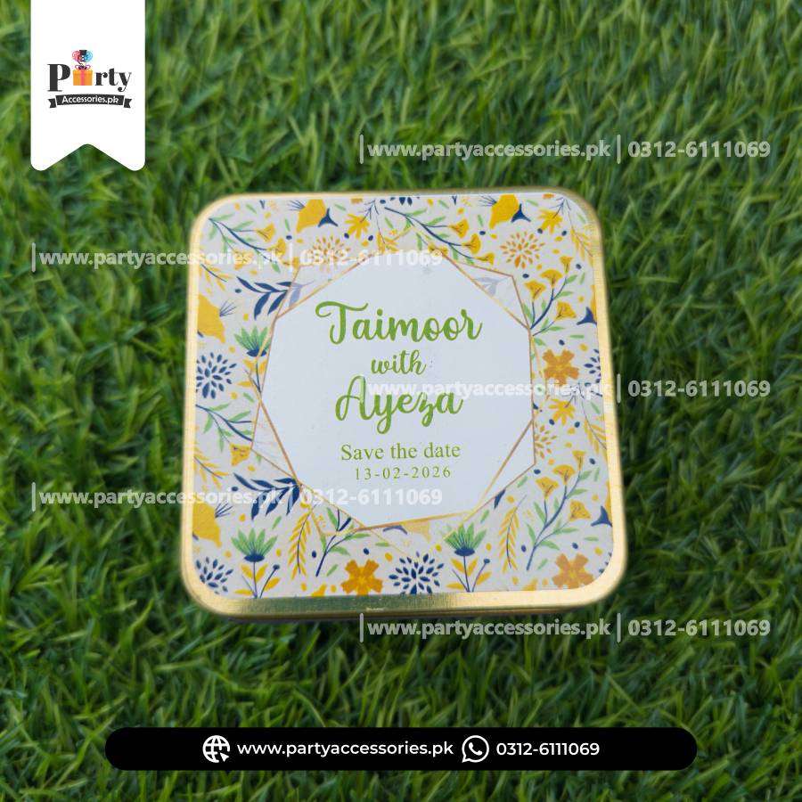 Customized Tin Boxes for Wedding Favors : Personalized Tin Bid Boxes with Names | Pack of 12