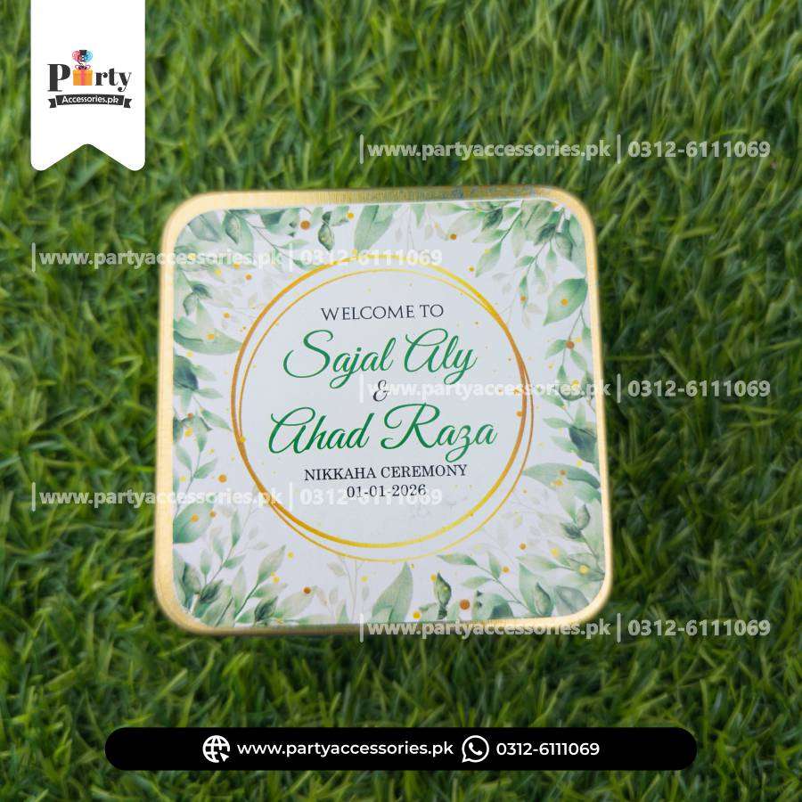Customized Tin Boxes for Wedding Favors : Personalized Tin Bid Boxes with Names | Pack of 12