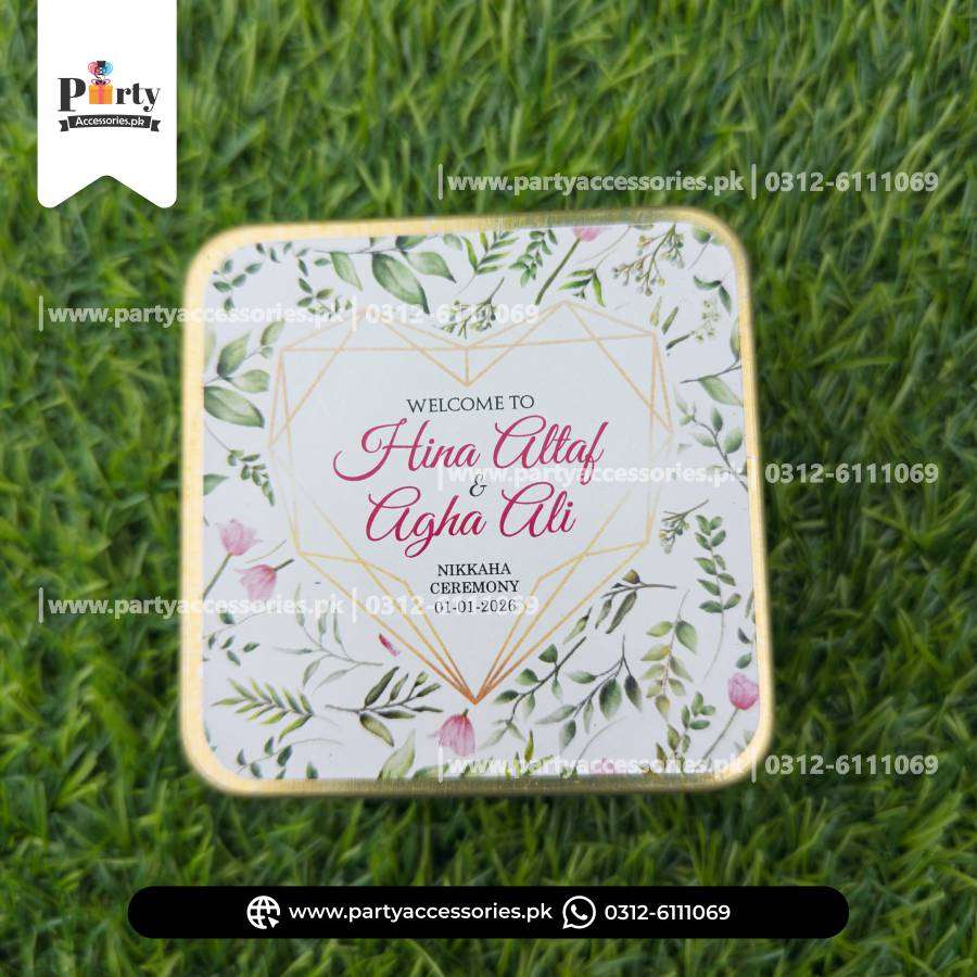 Customized Tin Boxes for Wedding Favors : Personalized Tin Bid Boxes with Names | Pack of 12