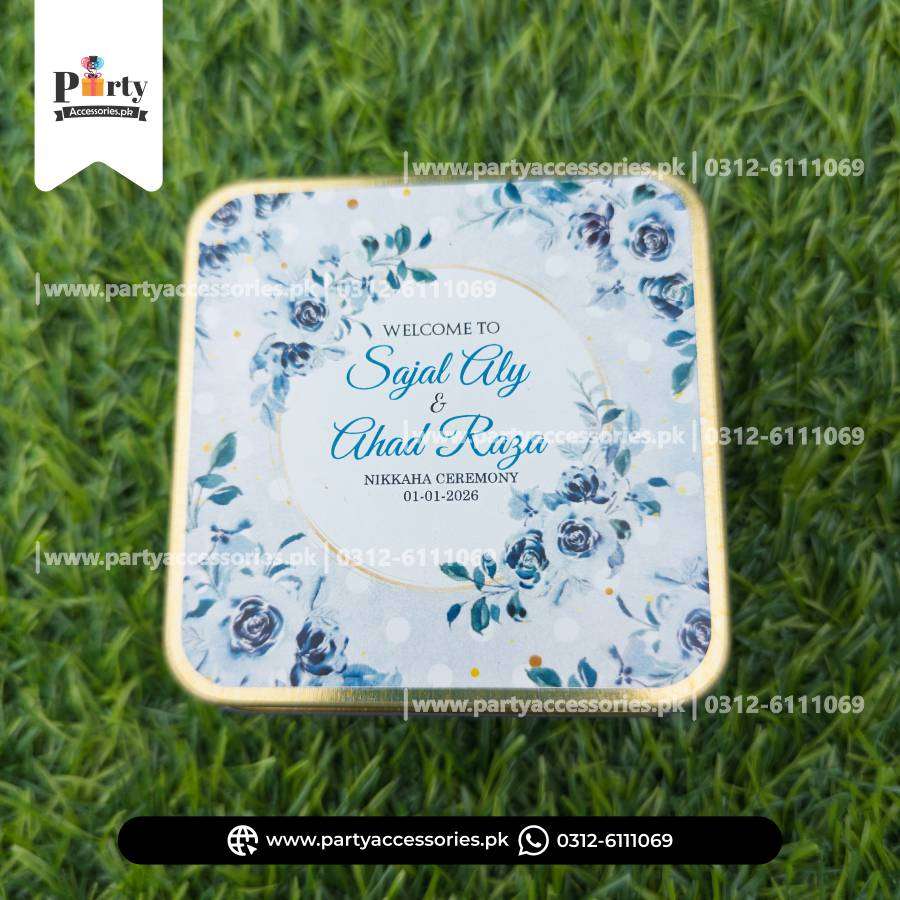 Customized Tin Boxes for Wedding Favors : Personalized Tin Bid Boxes with Names | Pack of 12