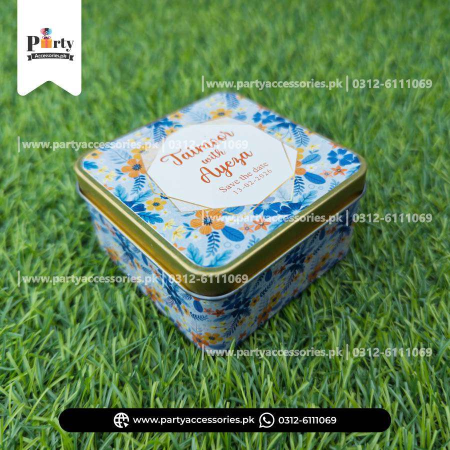 Customized Tin Boxes for Wedding Favors : Personalized Tin Bid Boxes with Names | Pack of 12