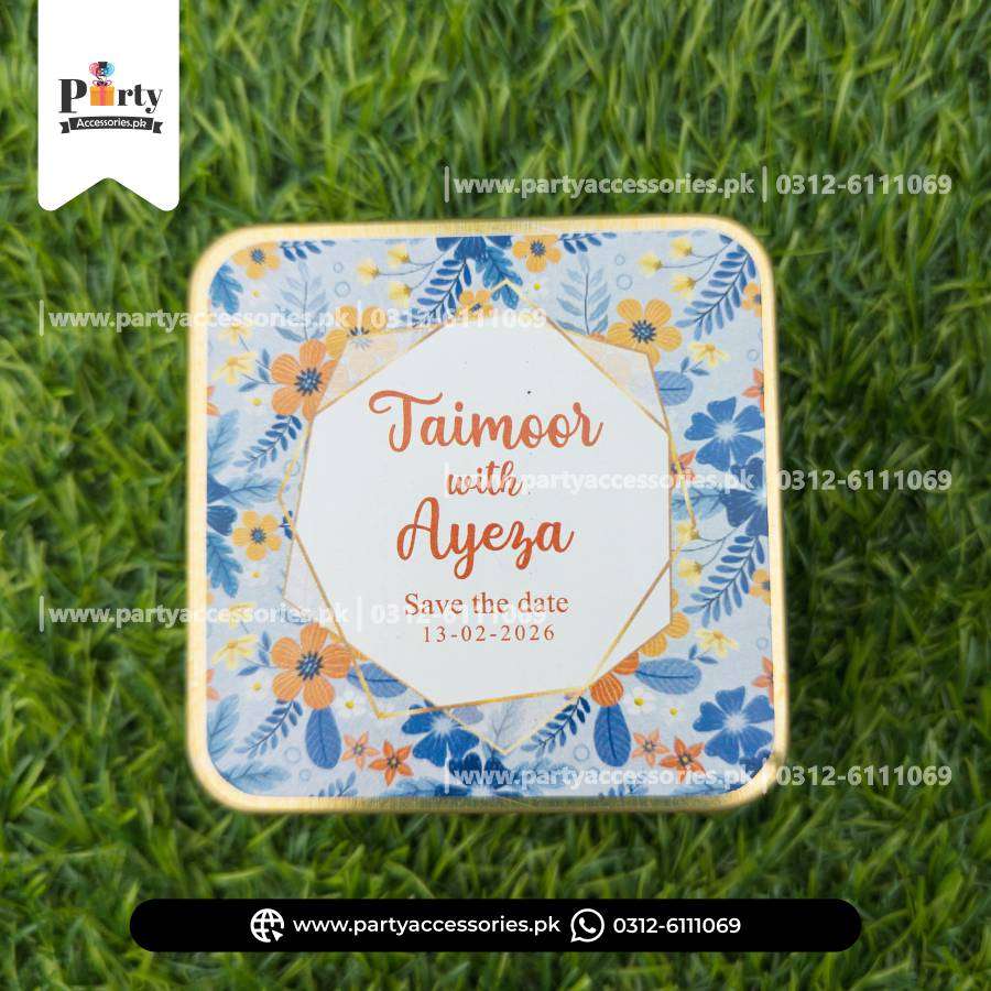 Customized Tin Boxes for Wedding Favors : Personalized Tin Bid Boxes with Names | Pack of 12