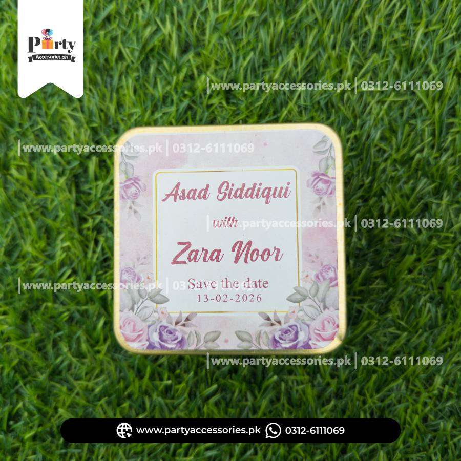 Customized Tin Boxes for Wedding Favors : Personalized Tin Bid Boxes with Names | Pack of 12