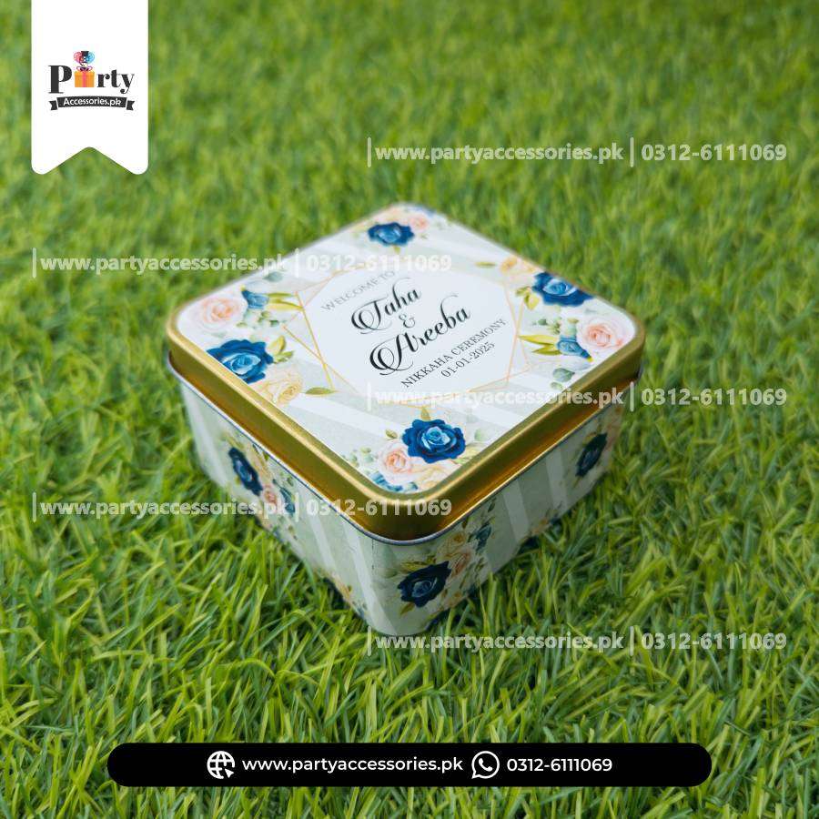 Customized Tin Boxes for Wedding Favors : Personalized Tin Bid Boxes with Names | Pack of 12