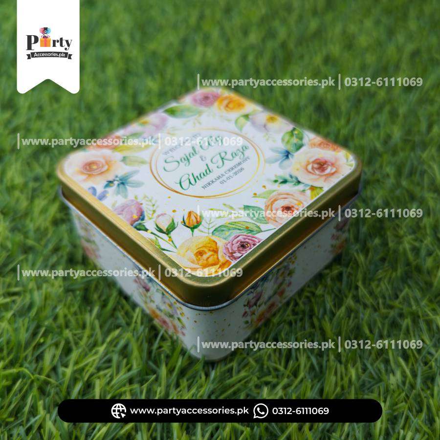 Customized Tin Boxes for Wedding Favors : Personalized Tin Bid Boxes with Names | Pack of 12