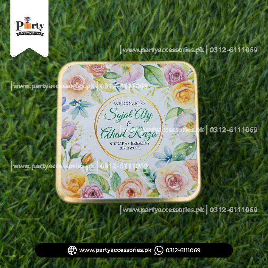 Customized Tin Boxes for Wedding Favors : Personalized Tin Bid Boxes with Names | Pack of 12