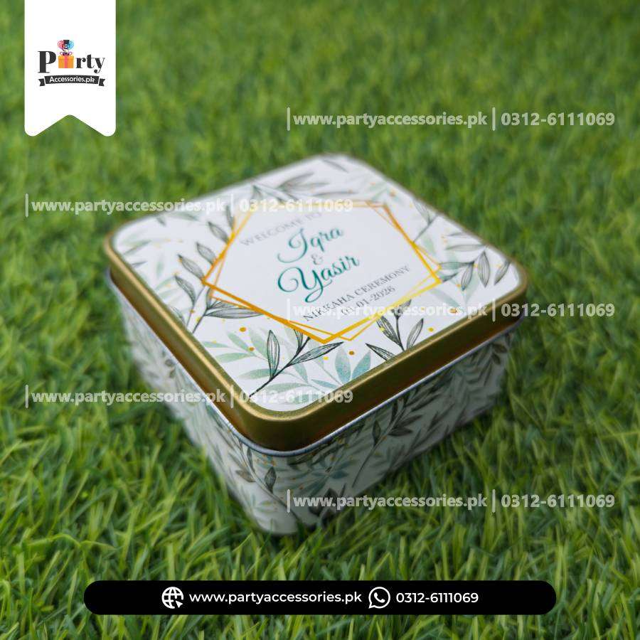 Customized Tin Boxes for Wedding Favors : Personalized Tin Bid Boxes with Names | Pack of 12