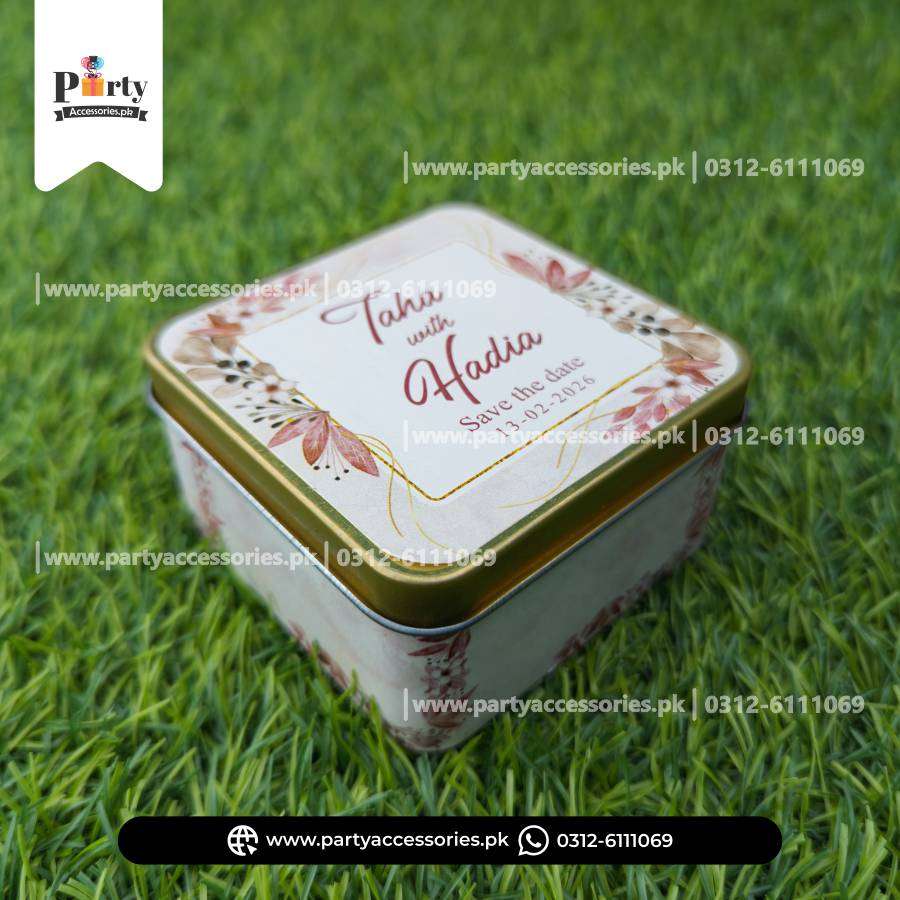 Customized Tin Boxes for Wedding Favors : Personalized Tin Bid Boxes with Names | Pack of 12