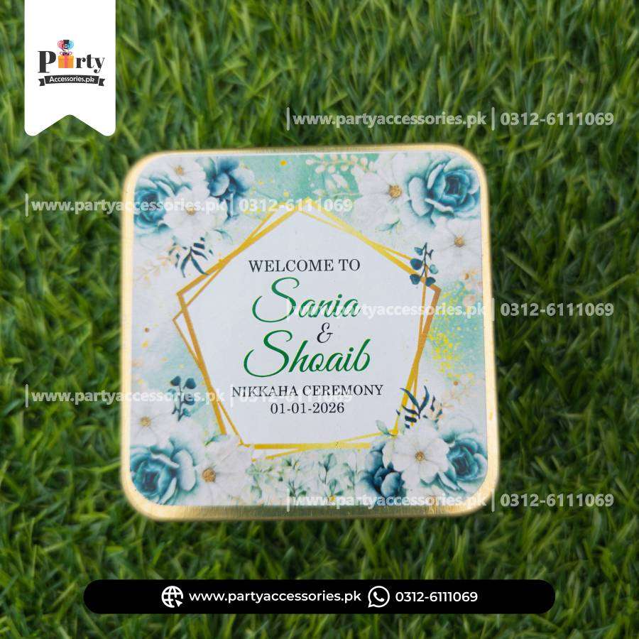 Customized Tin Boxes for Wedding Favors : Personalized Tin Bid Boxes with Names | Pack of 12