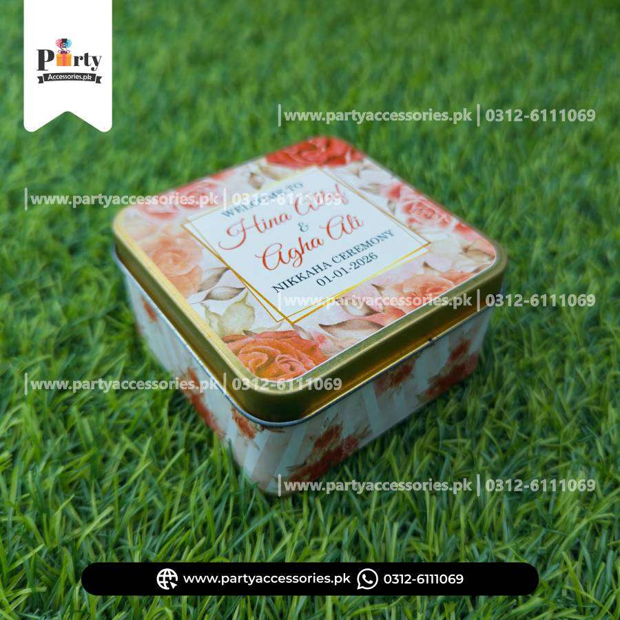 Customized Tin Boxes for Wedding Favors : Personalized Tin Bid Boxes with Names | Pack of 12