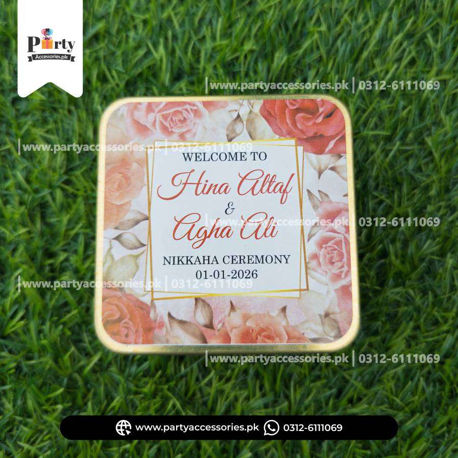 Customized Tin Boxes for Wedding Favors : Personalized Tin Bid Boxes with Names | Pack of 12
