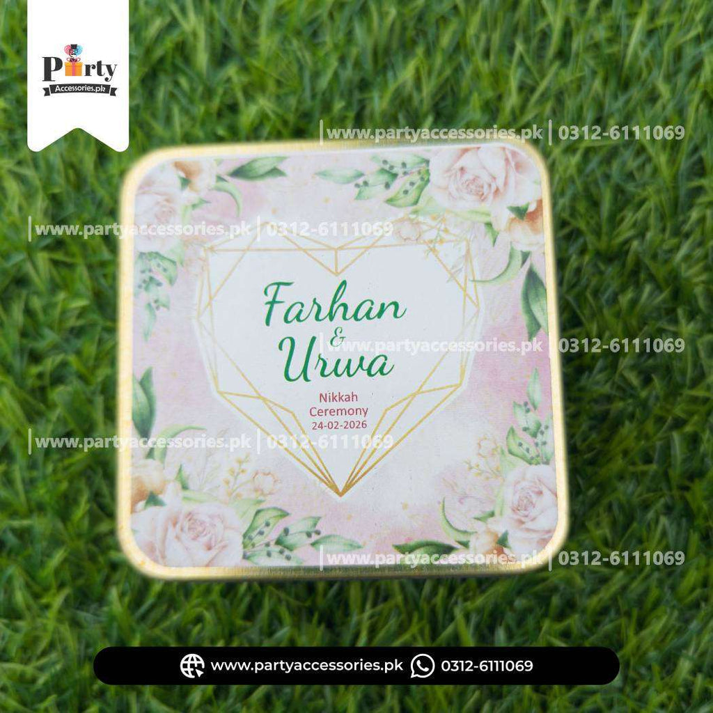 Customized Tin Boxes for Wedding Favors : Personalized Tin Bid Boxes with Names | Pack of 12