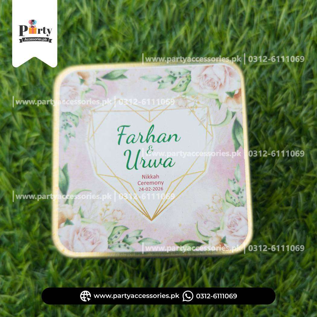 Customized Tin Boxes for Wedding Favors : Personalized Tin Bid Boxes with Names | Pack of 12