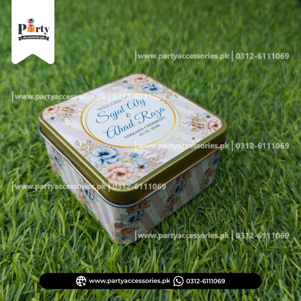 Customized Tin Boxes for Wedding Favors : Personalized Tin Bid Boxes with Names | Pack of 12