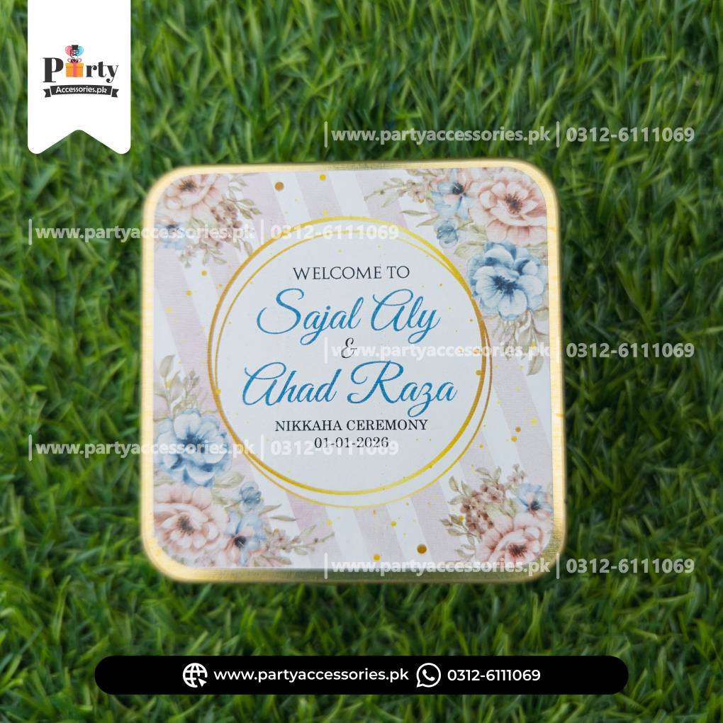 Customized Tin Boxes for Wedding Favors : Personalized Tin Bid Boxes with Names | Pack of 12