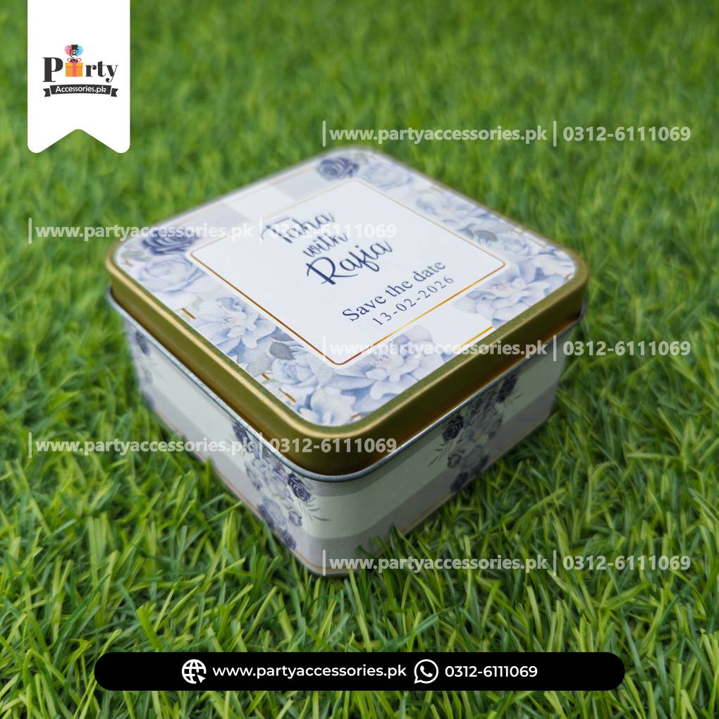 Customized Tin Boxes for Wedding Favors : Personalized Tin Bid Boxes with Names | Pack of 12