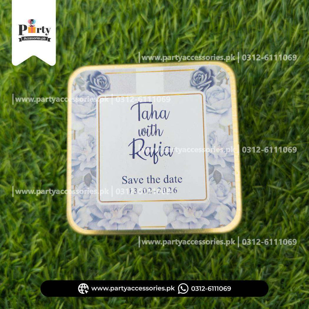 Customized Tin Boxes for Wedding Favors : Personalized Tin Bid Boxes with Names | Pack of 12