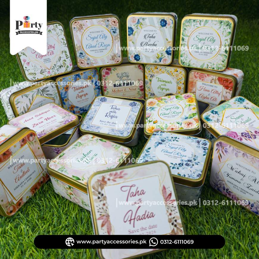 Customized Tin Boxes for Wedding Favors : Personalized Tin Bid Boxes with Names