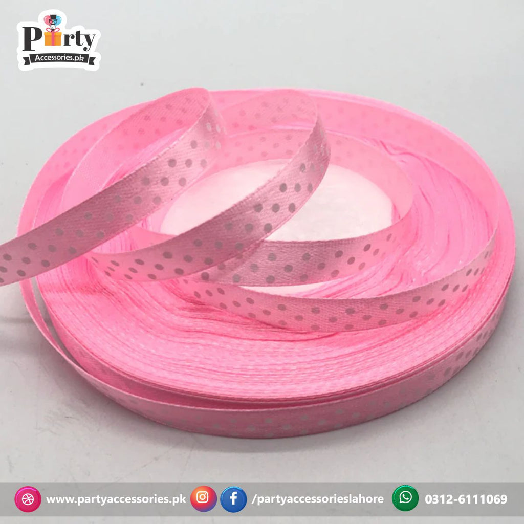 polka dot printed ribbon in pink 30 feet 