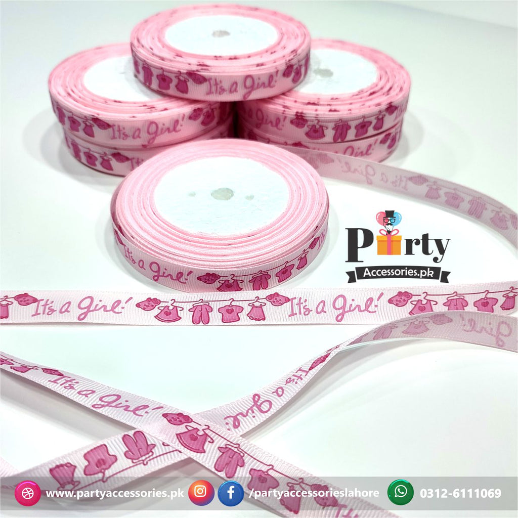 its a girl printed ribbon for gift wrapping or decorations 