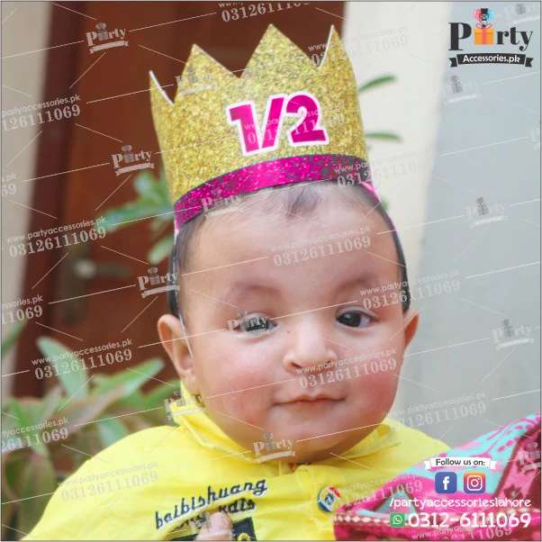 half birthday pink crown cap for birthday girl 