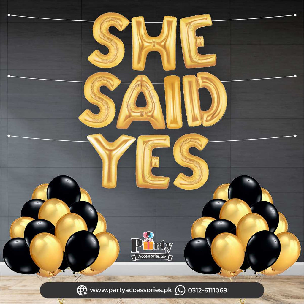 She Said Yes Foil Balloons in golden color for bridal shower ideas 