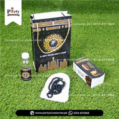 6 Bags - 6 date box - 6 bottles - 6 tasbeeh - 6 caps