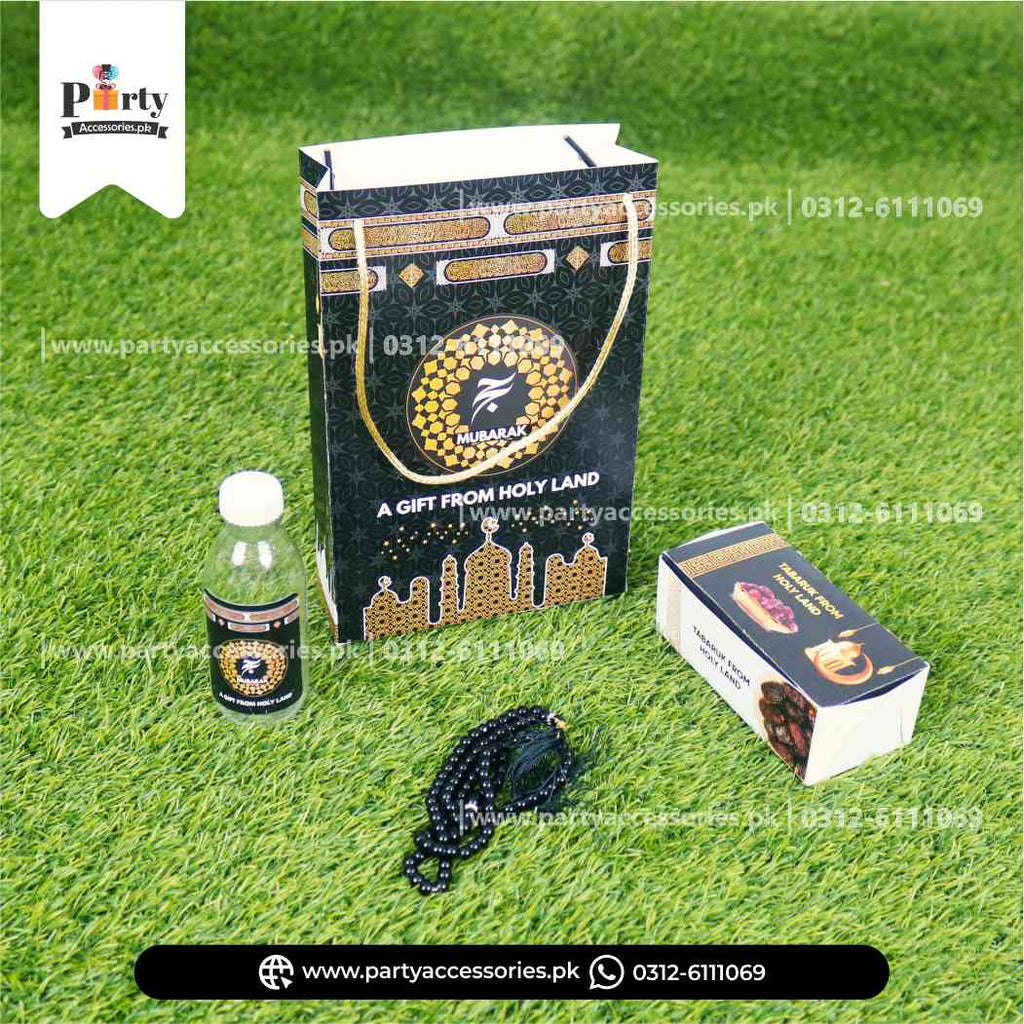 hajj tabaruk boxes zam zam bottle tasbeeh date pouch and bag