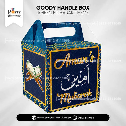 Ameen Mubarak Customized Printed Goody Box | Ameen Mubarak Handle Favor Boxes | Pack of 6