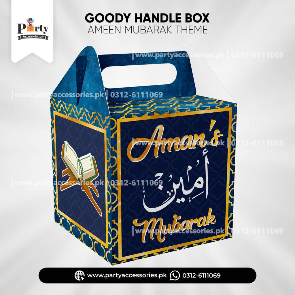 Ameen Mubarak Customized Printed Goody Box | Ameen Mubarak Handle Favor Boxes | Pack of 6