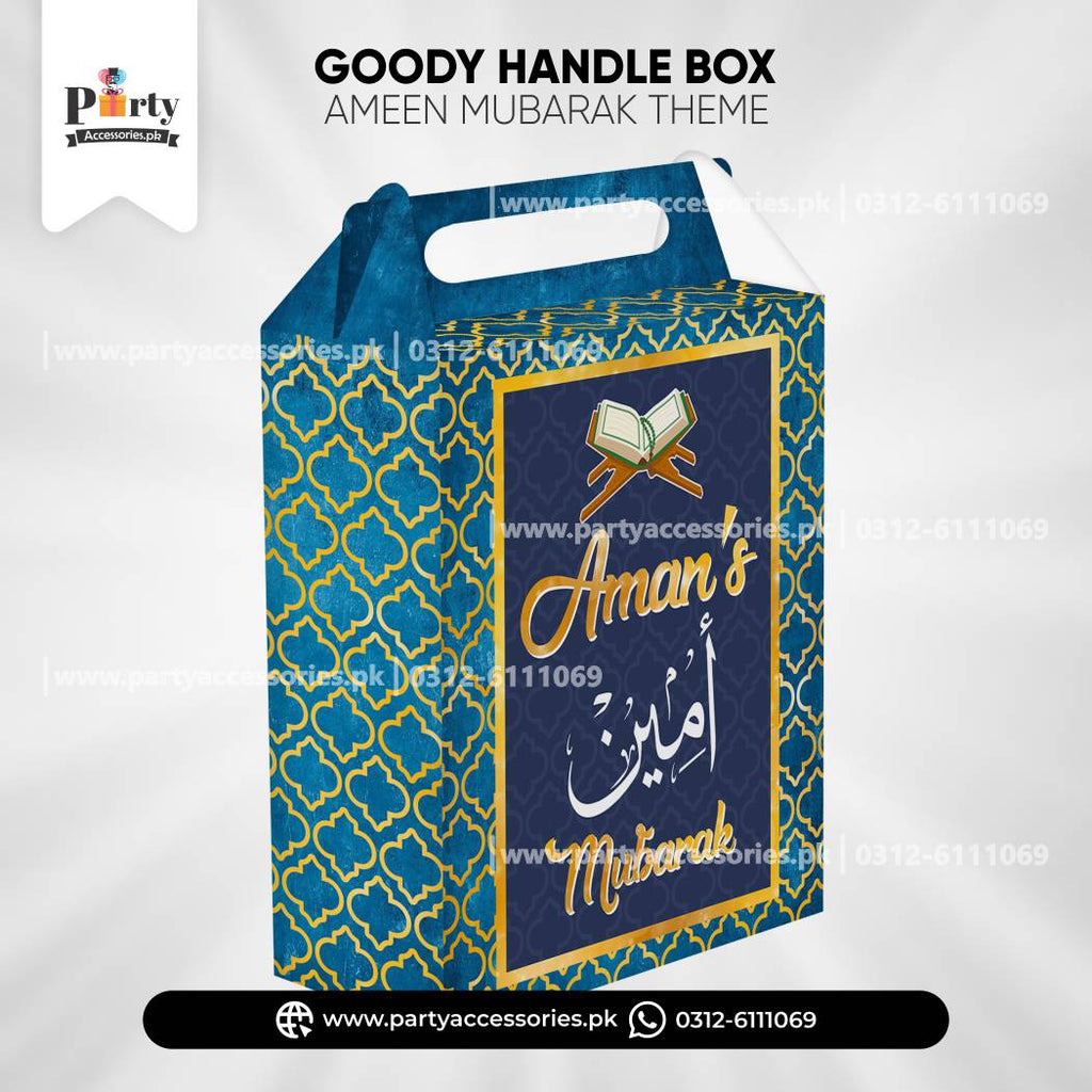 Ameen Mubarak Customized Printed Goody Box | Ameen Mubarak Handle Favor Boxes | Pack of 6