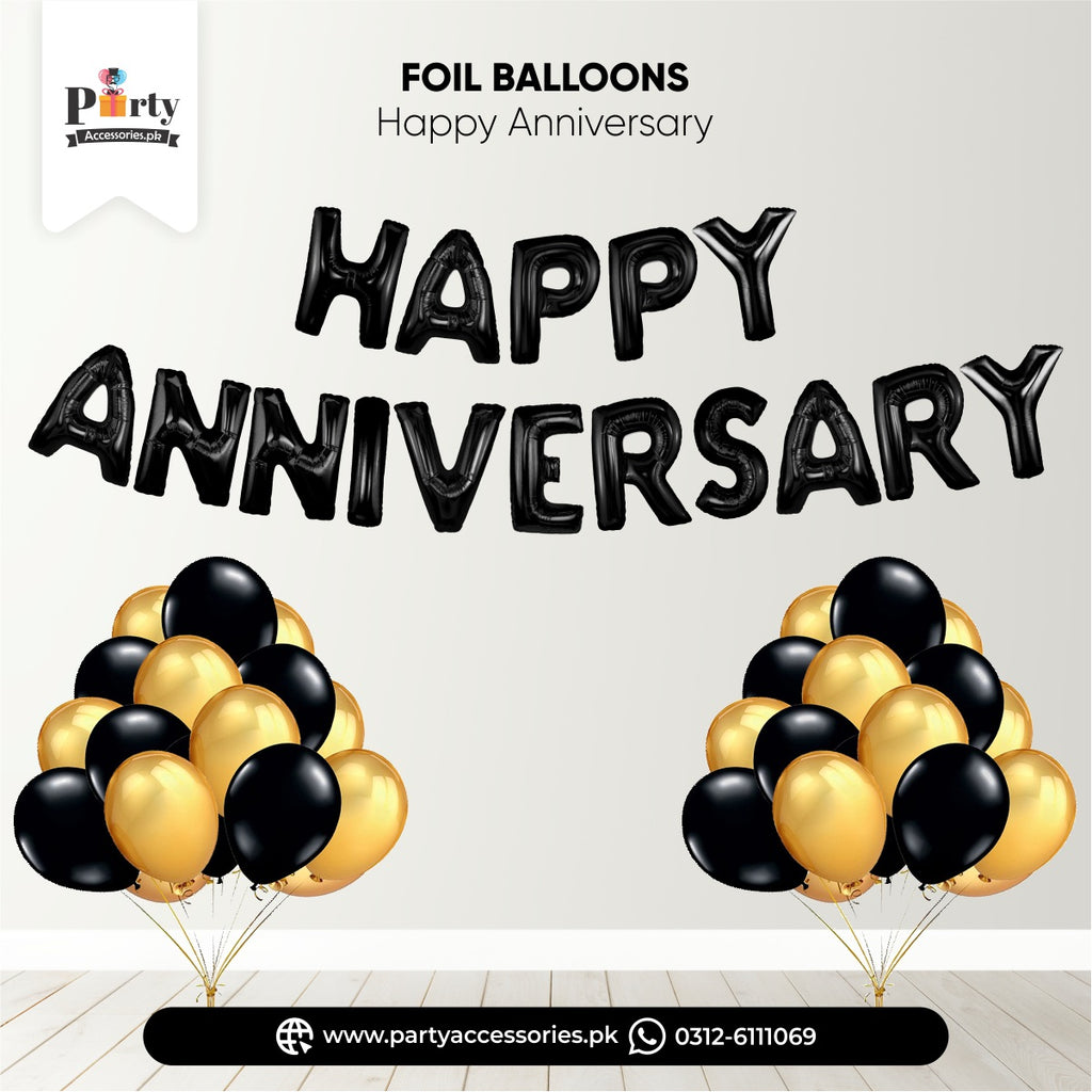 happy anniversary black foil balloon set for wall decorations 
