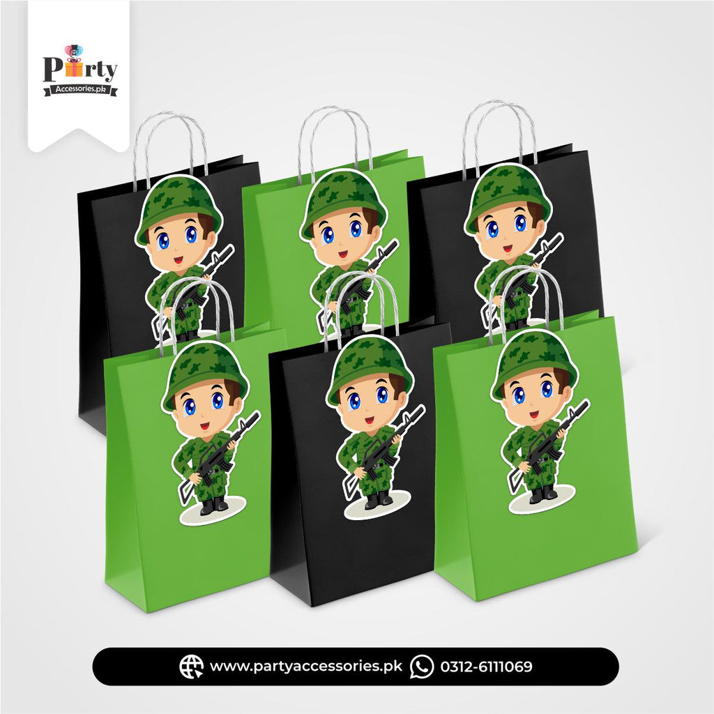 Army Soldiers Theme Birthday Cutout Goody Bags | Premium Party Favors 6 pcs Pack