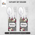 bridal shower cutlery set with holder in black floral 
