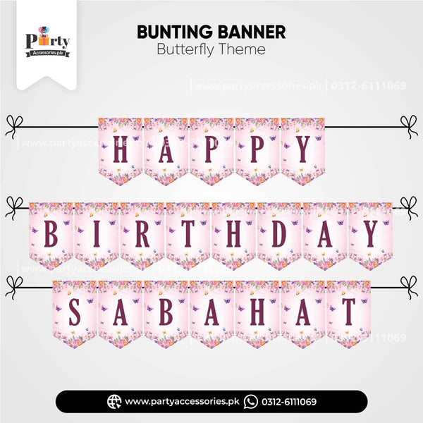 Butterfly Theme Bunting Banner for Birthday Party 