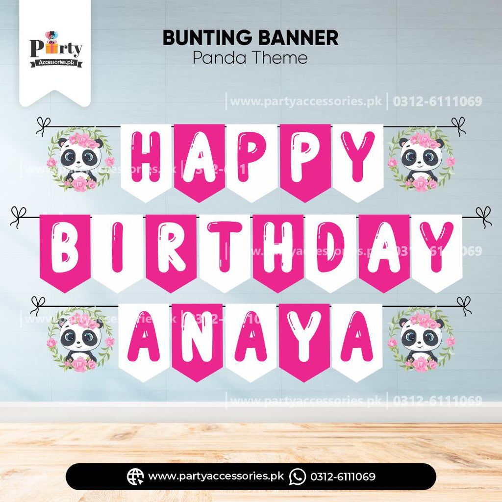 Panda Girl Theme Birthday Bunting Banner for Wall Decoration