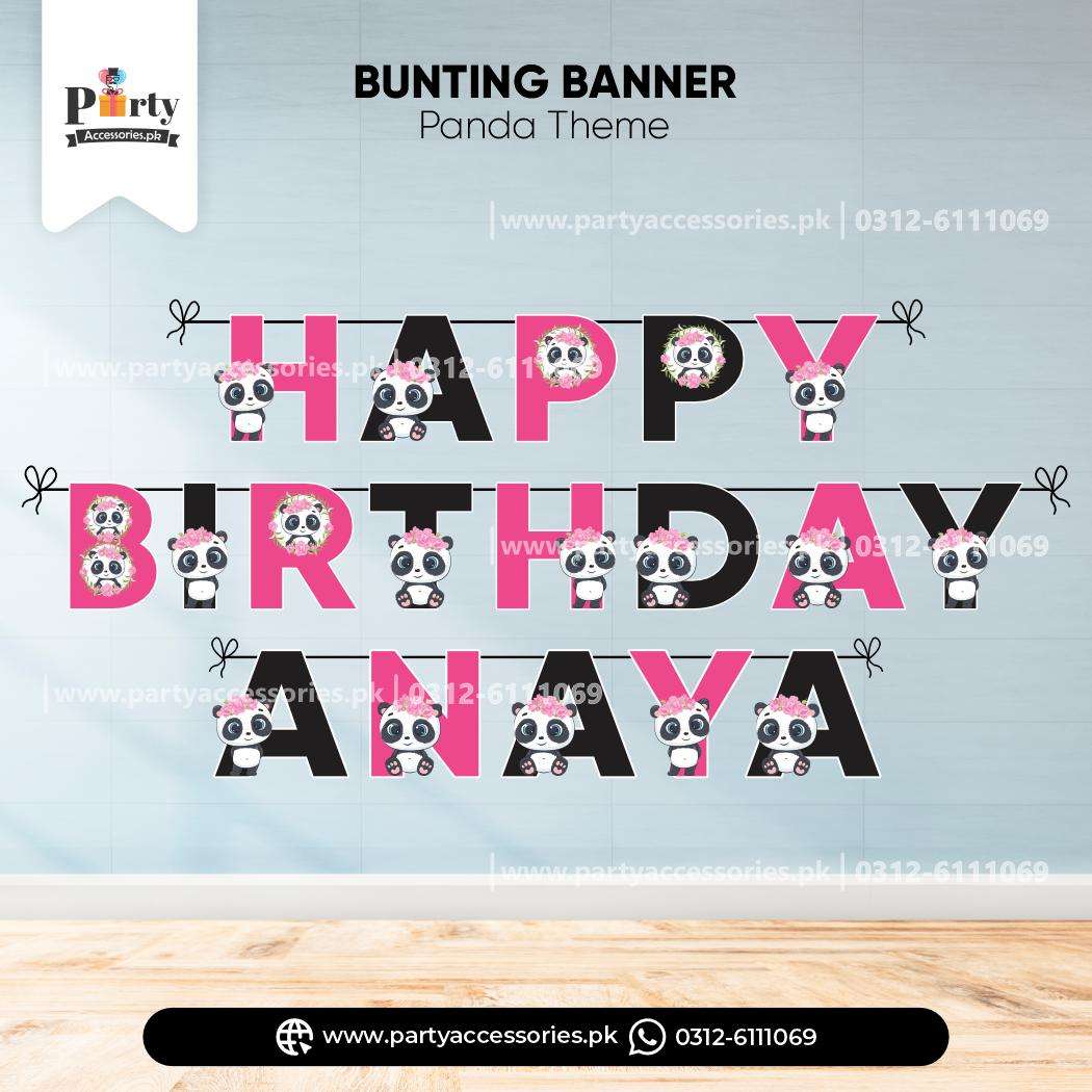 Customized Name Birthday Bunting Banner for Wall Decoration inPanda Girl Theme 