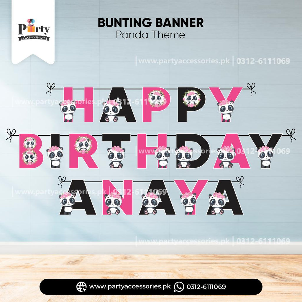 Customized Name Birthday Bunting Banner for Wall Decoration inPanda Girl Theme 