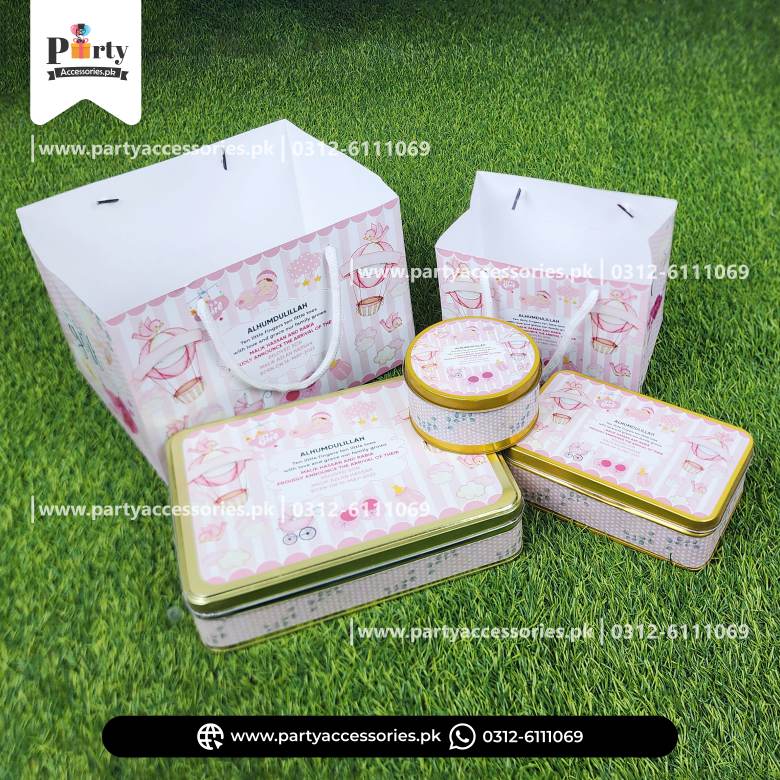 Baby Announcement Sweet Boxes | It's a Girl Methai Boxes | Customized Tin Boxes with Carry Bags
