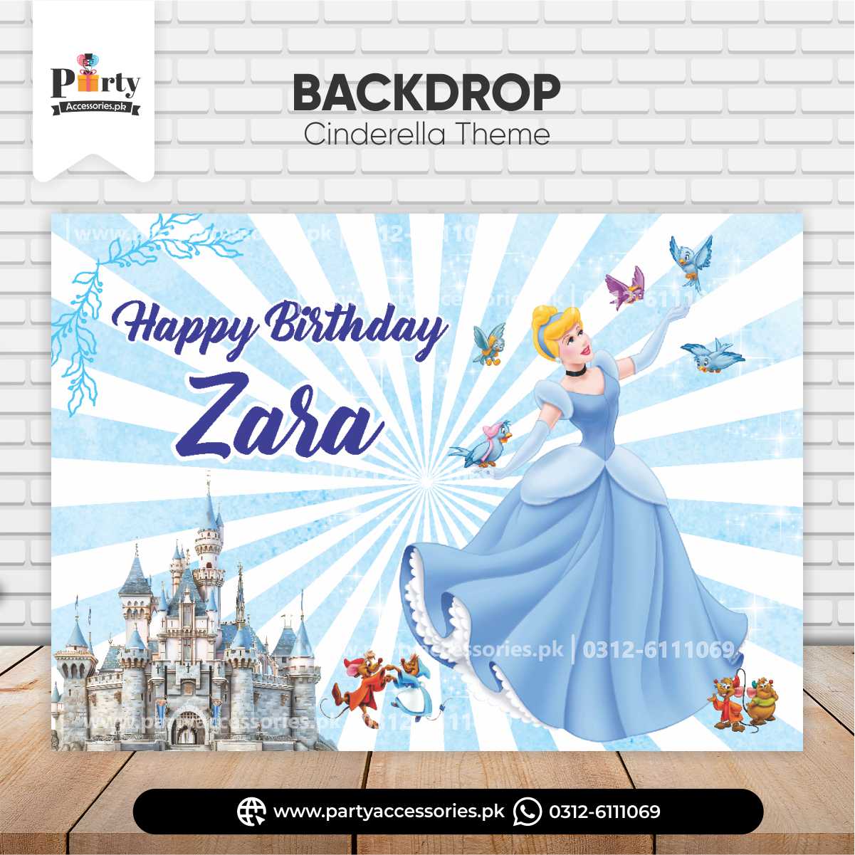 Cinderella theme customized birthday party backdrop for wall decoration
