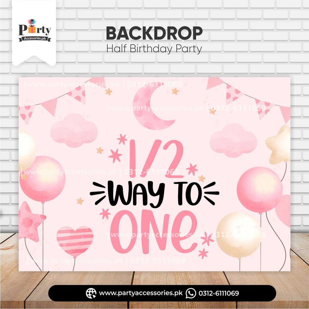 half birthday theme baby pink backdrop 